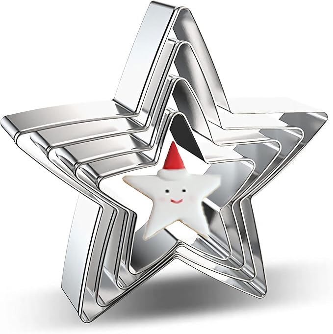 Star Cookie Cutter Set - 4 Pieces Star Shaped Pentagram Biscuit Molds Fondant Cake Cookie Cutters Biscuit Mold for DIY Chirstmas Day Holiday Party Decorations - Stainless Steel Azflyife