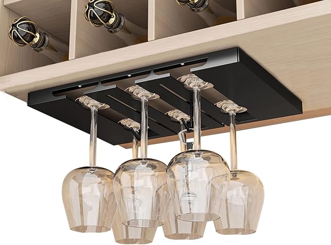 V3VOGUE 4/5/6 Rows Wine Glass Rack Hanging, Under Cabinet Wine Glass Holder Display Stand, Stainless Steel Stemware Rack with Screws, Stemware Storage Rack for Cabinet Kitchen Bar (Size : 3 Row)
