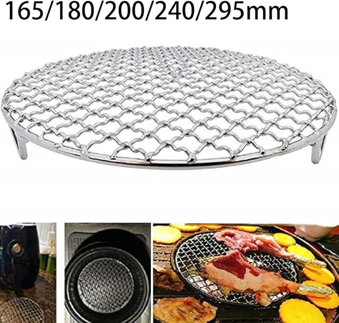 Round Stainless Steel Cooling and Baking Rack, 8mm Thick Wire Oven Grill with Three-Leg Support, Electrolytic Polished for Barbecue, Roasting, Baking, Steaming and Cooling Food(200mm)