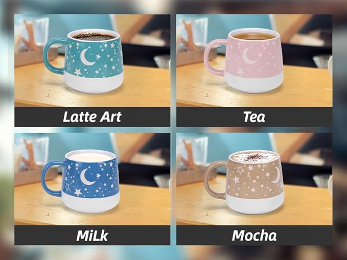 Schliersee Moon and Star Coffee Mugs Set of 4, 16 OZ Porcelain Mug, Cute Tea Cup, for Latte, Tea, Cappuccino, Mocha, Cocoa, Espresso Cup Mug Present, Microwave Safe and Dishwasher Safe