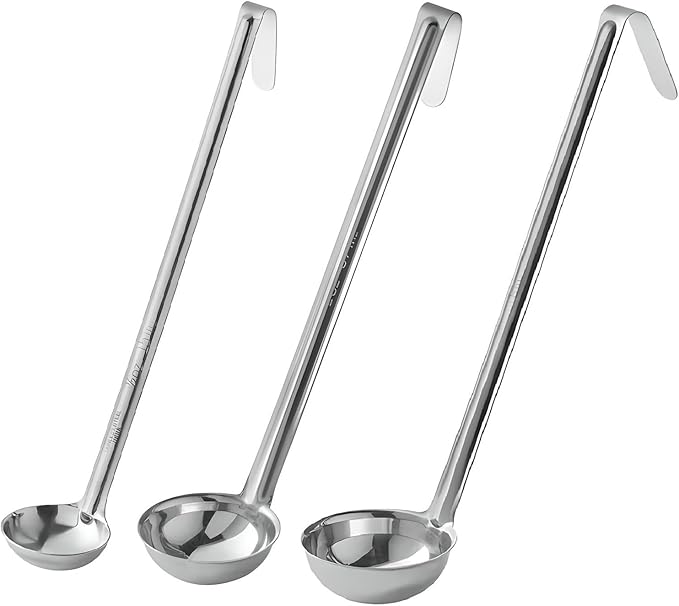 OCS Parts Set of 3 Stainless Steel Culinary Ladles | One-Piece Dishwasher Safe Home, Restaurant, Buffet and Catering Serving Ladle for Sauces, Soup, Gravy, and Salad Dressing (0.5-2 - 4 Ounce)