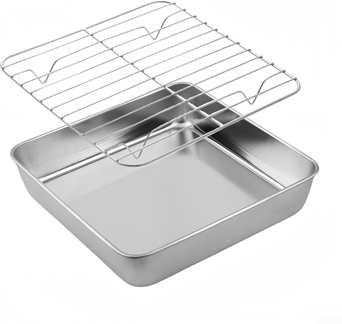 Stainless Steel Baking Pan and Cooling Rack Set for Oven Roasting and Baking Multi-Size Bakeware for Kitchen BBQ and Cake Easy Clean Dishwasher Safe(24CM)