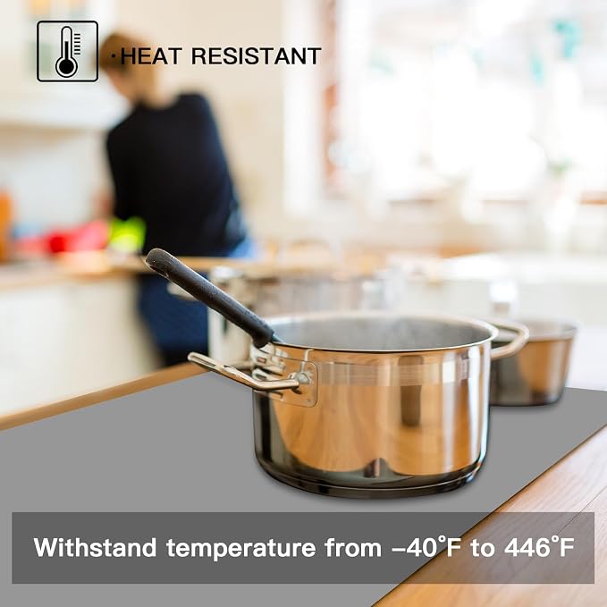 Silicone Mats for Kitchen Counter, 47.3"x23.6"x0.08" Largest Heat Resistant Mat Kitchen Island 2MM Thick Waterproof Countertop Protector Mat Nons-slip Extra Large Counter Mat (Light Gray)