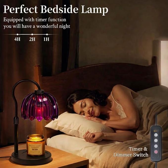 Candle Warmer Lamp,Adjustable Height with 2 Bulbs，Boho Glass Candle Lamp with Dimmer & Timer, Flameless Fragrance Diffuser for Scented Wax Melts, Mothers Day and Birthday Gifts for Home, Office