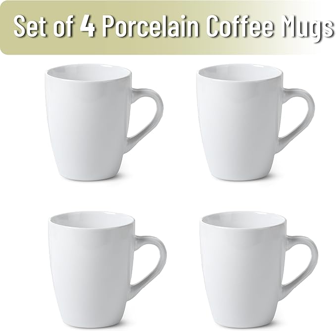 BTaT- Porcelain Coffee Mugs Set, 12 Ounces, 4 Pack, White Ceramic Coffee Mugs with Handle, Restaurant Cups for Mocha, Tea, Cappuccino, Cocoa, Cereal, Mug Gift Set, Dishwasher Safe, Mothers Day Gift