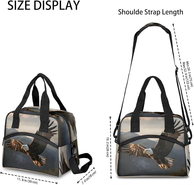 Soaring Eagle Pattern Insulated Lunch Bag for Women Men Reusable Lunch Box Cooler Bag Large Leakproof Lunch Tote with Adjustable Shoulder Strap for Adult Work Picnic Camping Beach Office