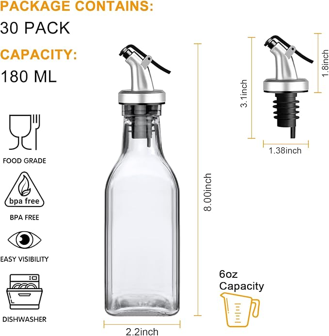 Accguan Oil Dispenser,6oz Leakproof Olive Oil Dispenser,Set with Sticker and Pen,Suitable for Storing Olive Oil, Vinegar and Other Liquids (30 PCS)