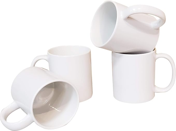 owndis Mug Set of 4 Pieces Sublimation Printable 11 oz. Ceramic Coffee/Tea Mugs, All Blank White and Black inside with Black Handle-4-Set-White