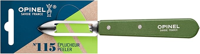 OPINEL Essential No.115 Peeler, Hornbeam Wood Handles, Made in France (Dark Green)