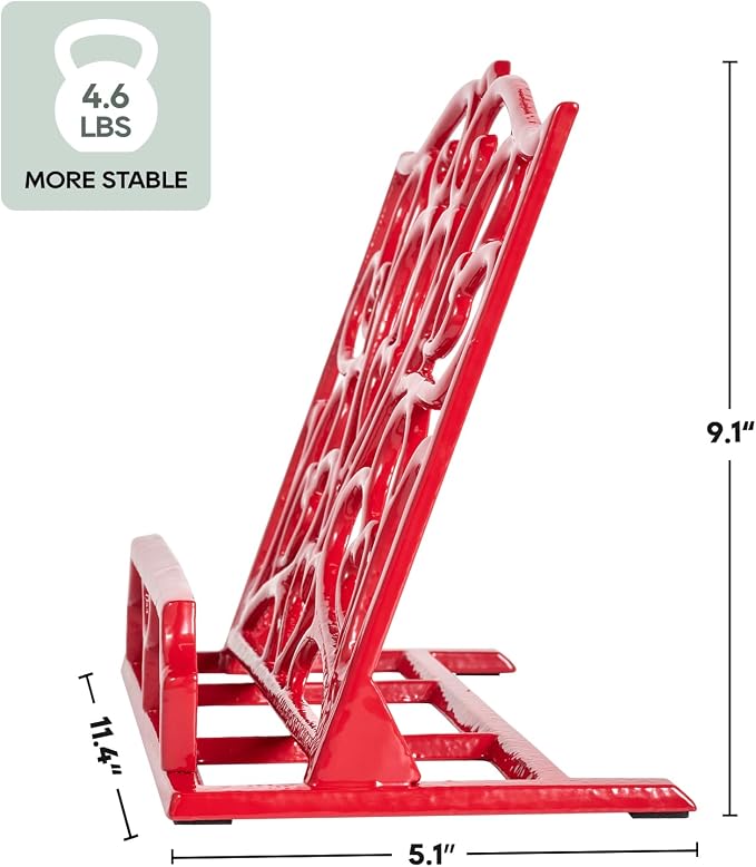 JOGREFUL Cookbook Stand, Cast Iron Heavy-Duty Recipe Book Holder, Kitchen Vintage Recipe Book Holder, Reading Rest Holder for Easel/Counter/Books/Magazine/iPad/Bible, Love Heart Pattern, Red