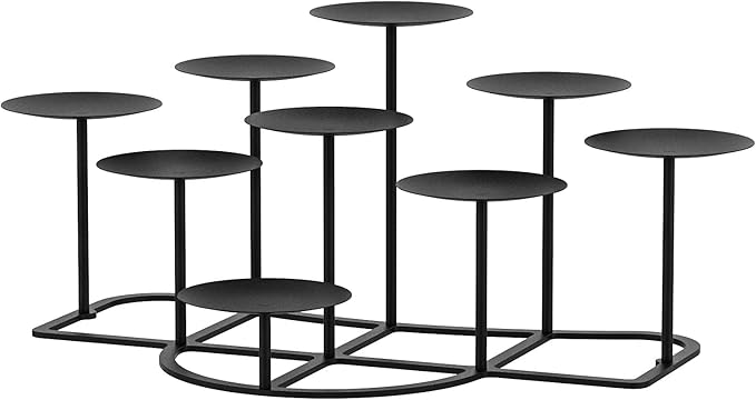 Smtyle Fireplace Candelabra Candle Holder - Modern Multi-Tier Black Matte Candelabra Centerpiece, Geometric Design with Stable Base for Pillar Candles, Perfect for Minimalist Home
