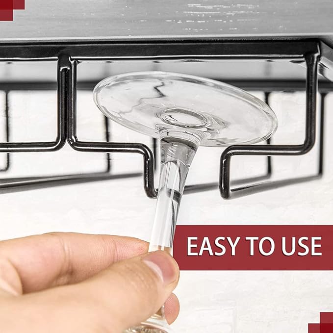 Wine Glasses Rack Under Cabinet, Wine Glass Holder, Stemware Rack, Stemware Wine Glass Holder Glasses Storage Hanger Metal Organizer, Hanging Stemware Holder for Bar Kitchen(3 Rows Matte Black)