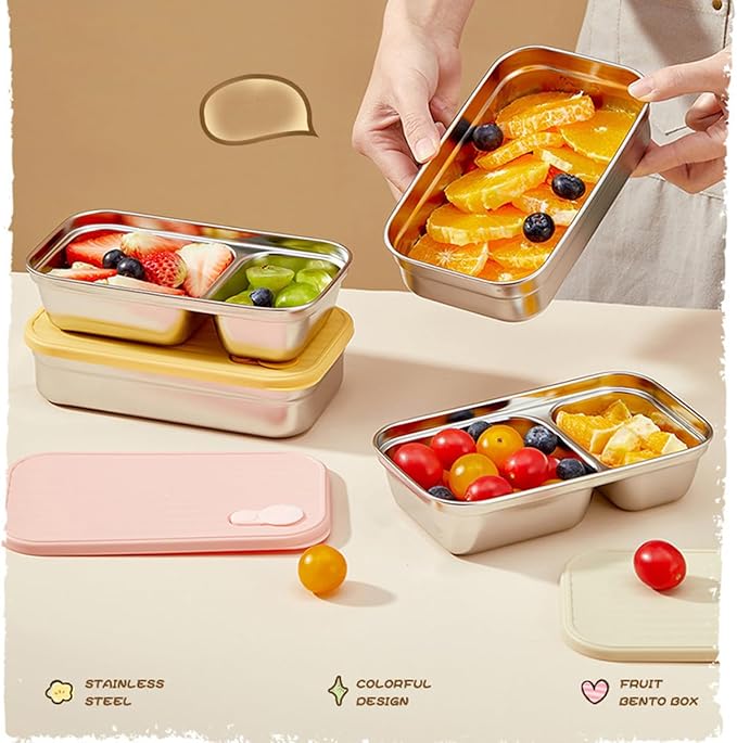 Stainless Steel Snack Container Individual Household Food Container,Reusable Food Storage Snack Condiment Containers with Lids - Food Lunch Meal Prep Box for Travel Camping (One Compartment)