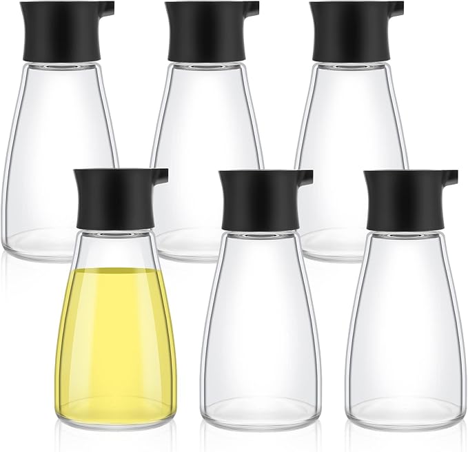 Suclain 6 Pcs Soy Sauce Dispenser Leakproof Cruet Dispenser Set Oil and Vinegar Dispenser Set Small Sauce Bottles Glass Soy Sauce Container with Lid for Kitchen Cooking Barbecue, Black