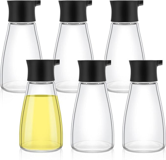 Suclain 6 Pcs Soy Sauce Dispenser Leakproof Cruet Dispenser Set Oil and Vinegar Dispenser Set Small Sauce Bottles Glass Soy Sauce Container with Lid for Kitchen Cooking Barbecue, Black