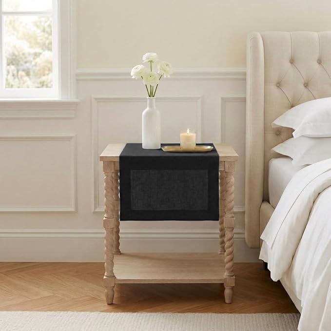 Classic Linen™ by D'Moksha Black Table Runner 48 Inches, 100% Pure Linen, Coffee Table Runner, 14 x 48 Inch for Dresser Tables- Summer, Father's Day