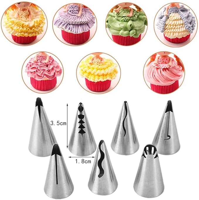 Ruffle Piping Tips for Cake Decorating,Russian Ruffle Tips,Pleated Skirt Piping Tips,Piping Tip for Ruffles,7 Pcs