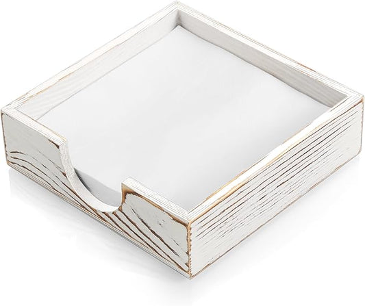 Napkin Holder for Table, White Washed Wood Napkins Holders For Paper Napkins, Flat Napkin Holder for Luncheon, Napkin Holders for Kitchen Dinner Decor, Napkin Dispenser for Indoor & Outdoor Use