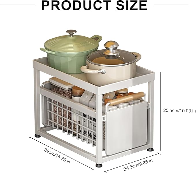 2 Tier Pull-out Storage Organizer, Slide Out Kitchen Cabinet Storage Sliding Shelves, Under Sink Organizers Drawer, Mesh Cabinet Basket with Handle for Bathroom, Home(White, Single Layer S)
