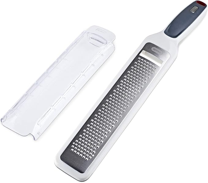 Zyliss E900033 Rasp Grater With Handle, Stainless Steel/Plastic, White, Grating Cheese/Garlic/Lemon Zester/Nutmeg/Parmesan/Ginger/Vegetable/Carrot/Chocolate, Dishwasher Safe, 5 Year Guarantee