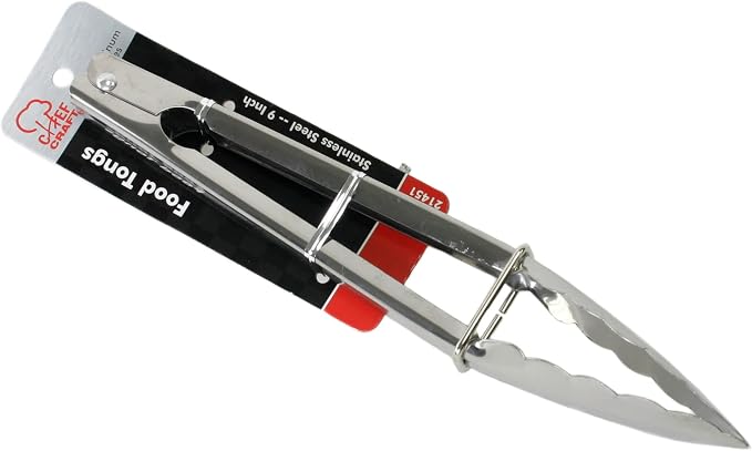 Chef Craft Classic Clam Shell Tongs, 9 inches in length, Stainless Steel (Pack of 2)