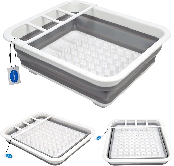Casaphoria Collapsible Small Dryer Rack Over The Sink for Counter Plate Rack,Plastic Portable Dinnerware Organizer-Space Saving Storage Tray