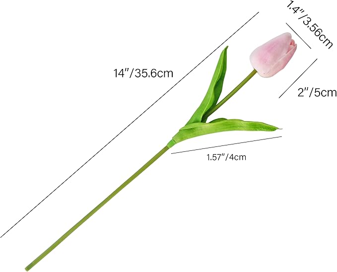 Mandy's Peach Pink Artificial Tulips Flowers Centerpiece, 13.5" Lifelike PU Fake Floral Stems 20pcs for Kitchen Island & Dining Table, Spring Decor for Easter