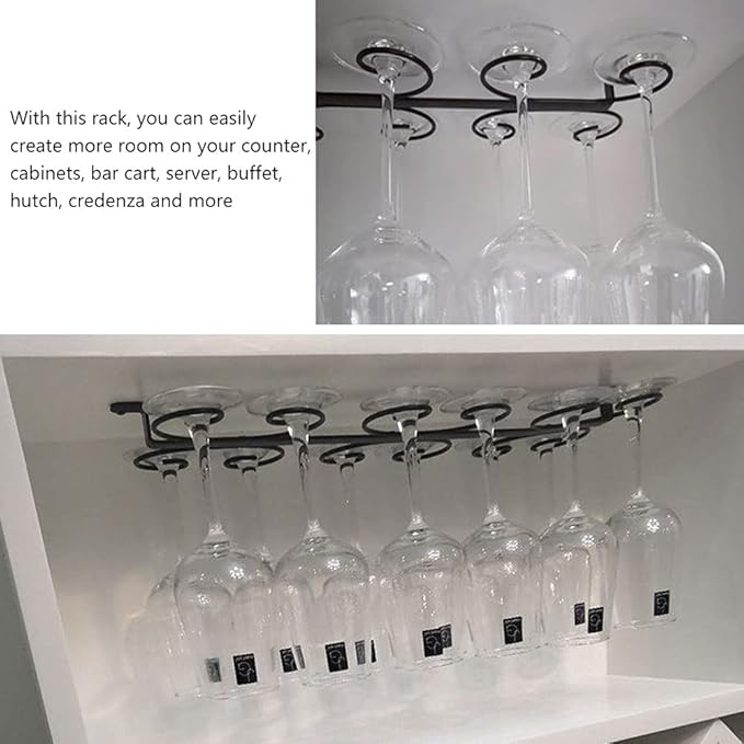 Wine Glass Rack Stemware Rack Under Cabinet Wine Glass Holder Wire Hanging Holds for Cabinet Kitchen Bar (12 Holder)