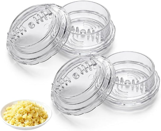Garlic Mincer and Garlic Press, Manual Garlic Crusher with Stainless Steel Blades, Mini Garlic Chopper and Garlic Grinder for Garlic, Ginger, Herbs, Nuts and Vegetables (White, 2pc)