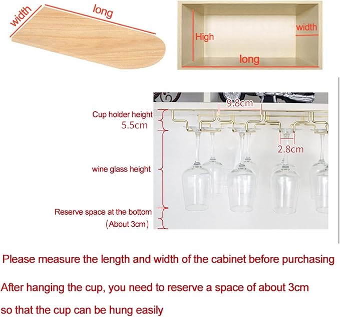 V3VOGUE Wine Glass Rack, Under Cabinet Stemware Wine Glass Holder, Glasses Storage Hanger, Hanging Stemware Display Rack, Perfect for Home, Storage Rack, Bar, Cellar, Cabine - Gold (Size : 6Row)