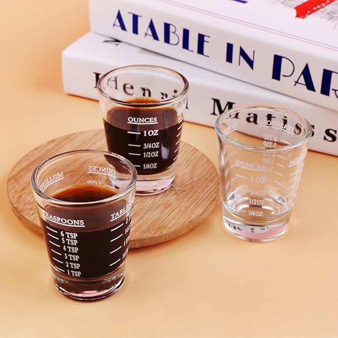 Set of 6 White Shot Glasses - Heavy Glass, Perfect for Measuring Espresso, Wine, and More 26-Incremental Measurement 1oz, 6 Tsp, 2 Tbs, 30ml (6, White)