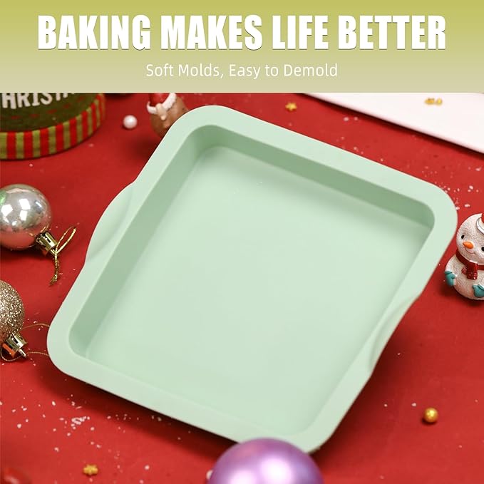 QELEG 4Pcs Square Shaped Cake Pans,6 inch Silicone Pancake Mold,layer Cake Pan Sets for Jumbo Whoopie Pie, Vegetable Pancakes, Taco Shells, Pizza Crust, Omelet, and Resin Craft(Square)