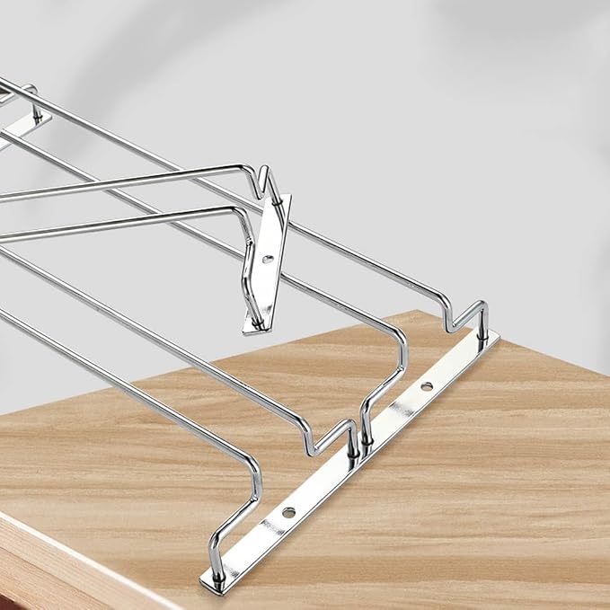 1/2/3 Rows Metal Wine Glass Rack Under Cabinet, Wine Glass Holder, Hanging Storage Organizer, For Shelf Kitchen Bar Decor(13.8in/35cm, Black/Silver) ( Color : Silver , Size : 11X35CM(4.3X13.8IN) )