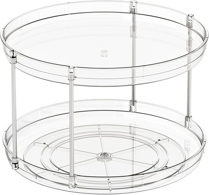 2 Tier Lazy Susan Turntable for Cabinet,Countertop,Pantry,12"W Spinning Seasoning Organizer,Double Rotating Kitchen Spice Rack Organizer and Condiments,Medicine,Vitamin Bottle Organizer Carousels,1Pc