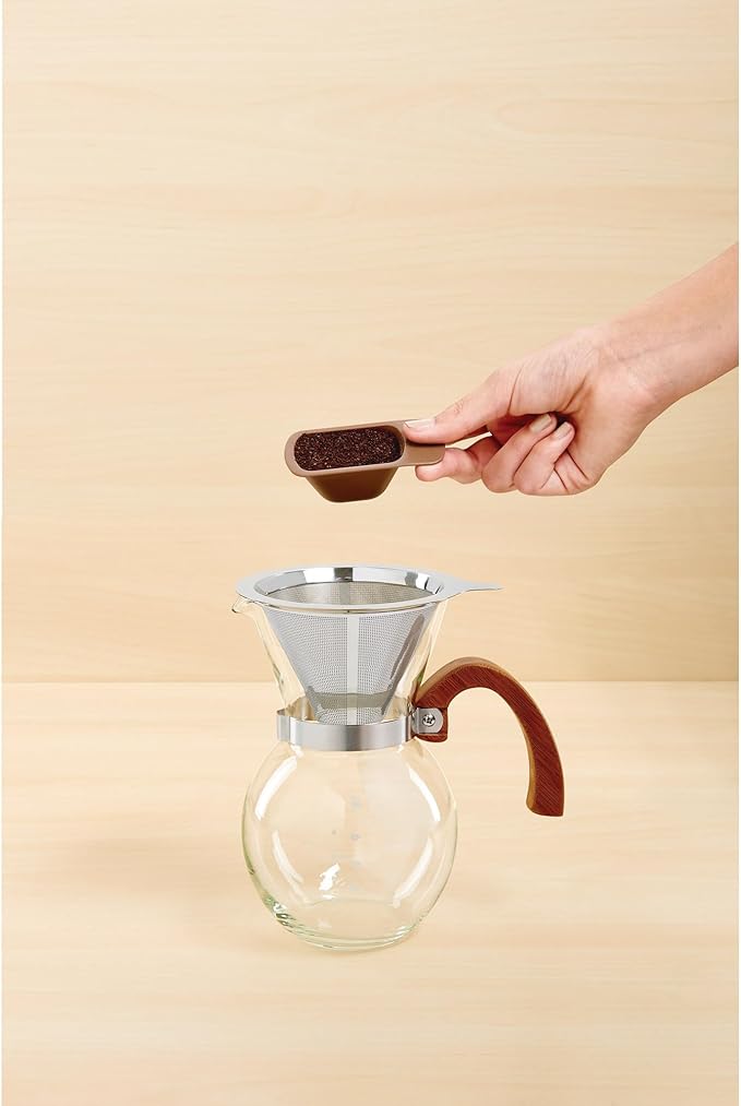 Fino Pour-Over Coffee Maker, Borosilicate Glass and Bamboo Handle, Stainless Steel Filter, 4-Servings, 22-Ounce Capacity