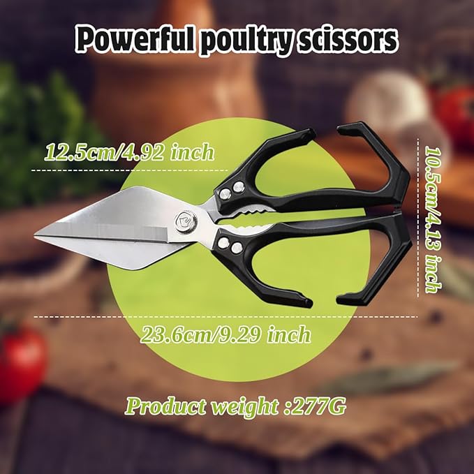 Multifunctional Heavy-Duty Kitchen Shears, Heavy Duty Kitchen Scissors with Ergonomic Handle,High-Carbon Steel Japanese Scissors for Chicken,Meat,Seafood,Bone Cutting (1*Black)