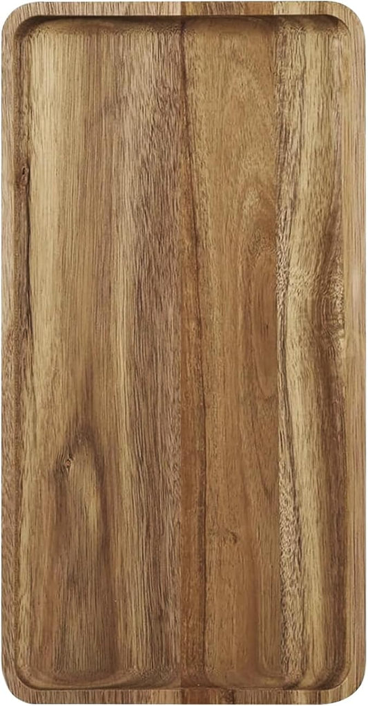 Acacia Wooden Serving Tray - Wooden Charcuterie Board - Rectangle Wood Platter for Serving Food, Fruit & Cheese Board Wood Dessert Trays (1, 14"x7"x0.6")
