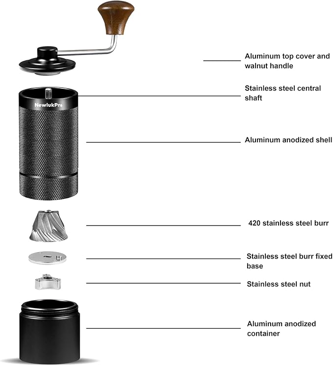 M6 Hand Coffee Grinder,Conical Burr for Espresso Pour Over French Press | 24 Adjustable Settings & Double Bearings.Hexagonal Burr.Portable Plastic-Free Hand Grinder for Travel, Camping,Home & Office