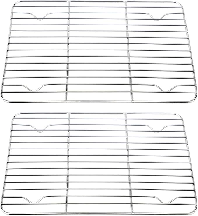 2pcs Stainless Steel Cooking Rack, Steamer Baking Drying Wire Cooling Rack for Toaster Oven Cooking Roasting Grilling Cookie Cake Meat 9 x 7inch
