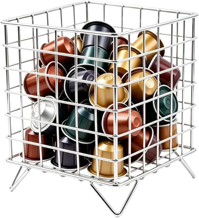 Coffee Pod Basket Metal Coffee Capsule Holder, Large Capacity Coffee Pod Stand, Kitchen Counter Storage Rack for Pantry, Office and Cafe