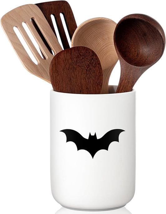 Sawysine Gothic Bat Ceramic Utensil Holder Christmas Kitchen Crock Storage Accessories Decoration for Home Farmhouse Kitchen Countertop Storage Organizer Container Gifts