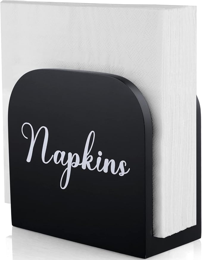 Black Napkin Holder for Table - ALELION Wooden Napkin Holders for Kitchen - Black Kitchen Decor and Accessories for Dining Room Table - Wood Napkin Dispenser