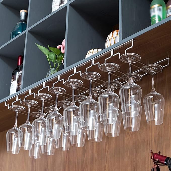 NWB Wine Glass Rack, Under Cabinet Wine Glass Holder Stainless Steel Stemware Rack - Hanging Stemware Holder,Wine Bottle Holder for Cabinet Kitchen Bar (Size : 57 * 28cm(22.4 * 11.0in))