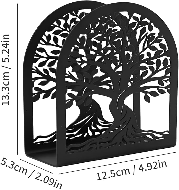 Napkin Holder for Table, Tree of Life Decorative Metal Napkin Dispenser for Kitchen Dining, Countertop, Coffee Bar Tabletop Decor, Restaurant and Outdoor Use, Black