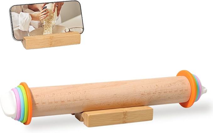 Adjustable Rolling Pin with Thickness Rings - 14 INCH Wood Dough Roller for Perfect Baking, Fondant & Cookies Ideal Rolling Pin for Dough & Cookie Decorating Supplies