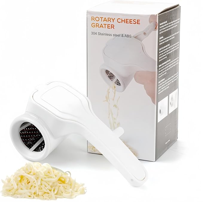 Rotary Cheese Grater-Manual Handheld Cheese Shredder with Stainless Steel Drum, Easy to Clean, Lightweight Grater with Handle for Nuts, Parmesan, Cheese