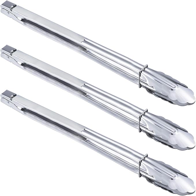 HINMAY Stainless Steel Cooking Grilling Tongs Extra Long Camp Dutch Oven Tongs for Kitchen and Barbecue Charcoal (16-Inch 3 Pieces)