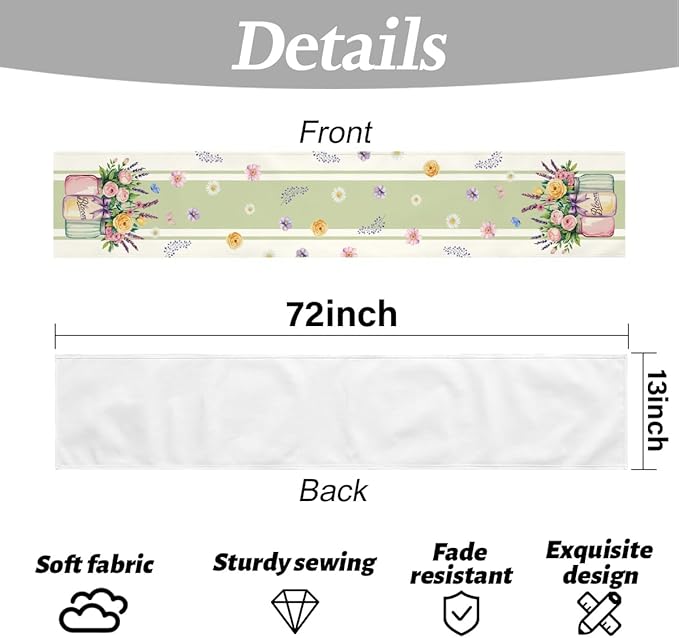Vase Bloom Tulip Lavender Summer Table Runner Linen Spring Summer Table Runners Modern Kitchen Table Decorations Rustic Coffee Table Dresser for Home Dining Party Holiday Decor 13x72 Inch