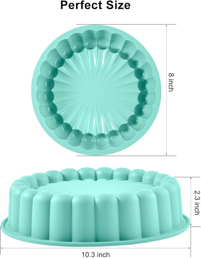 10 Inch Silicone Cake With 8 Inch Pan Set (2 Pack) - Nonstick Baking Mold for Pound Cake, Jello, Bread & Brownies, Dishwasher Safe, Blue
