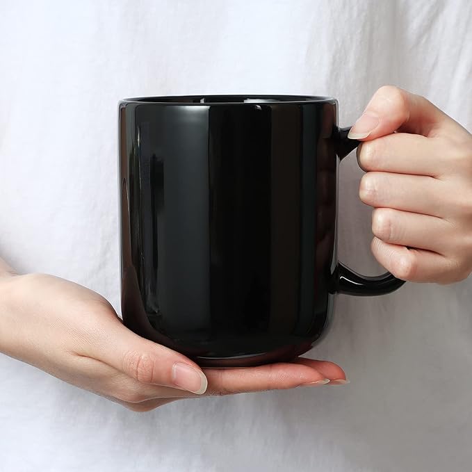 20 OZ Large Coffee Mug, M016 Plain Ceramic Boss Big Tea Cup with Handle for Dad Men, Set of 2, Black